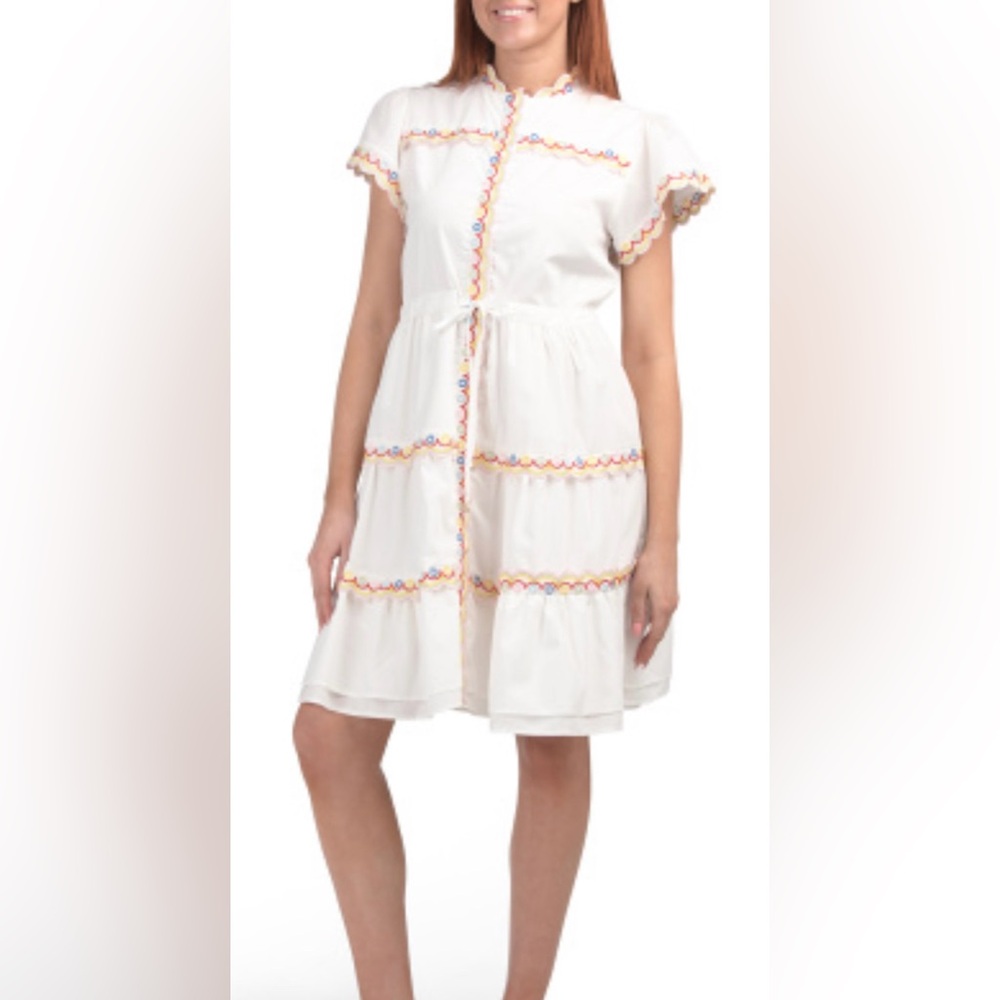 DALIA MACPHEE BNWT Scalloped Embroidered Shirt Dress Tie Waist Size M Lined